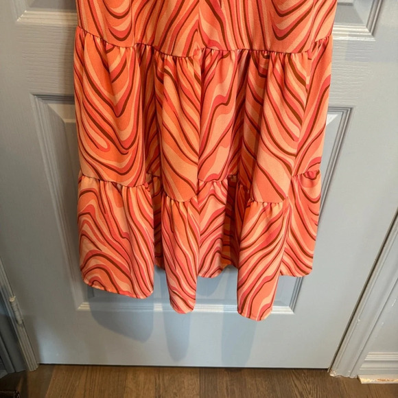 NWT Dex Tiered Midi Dress Sz  XS Coral Swirl Psychedelic Funky Hippie Wrap Front - Picture 12 of 16